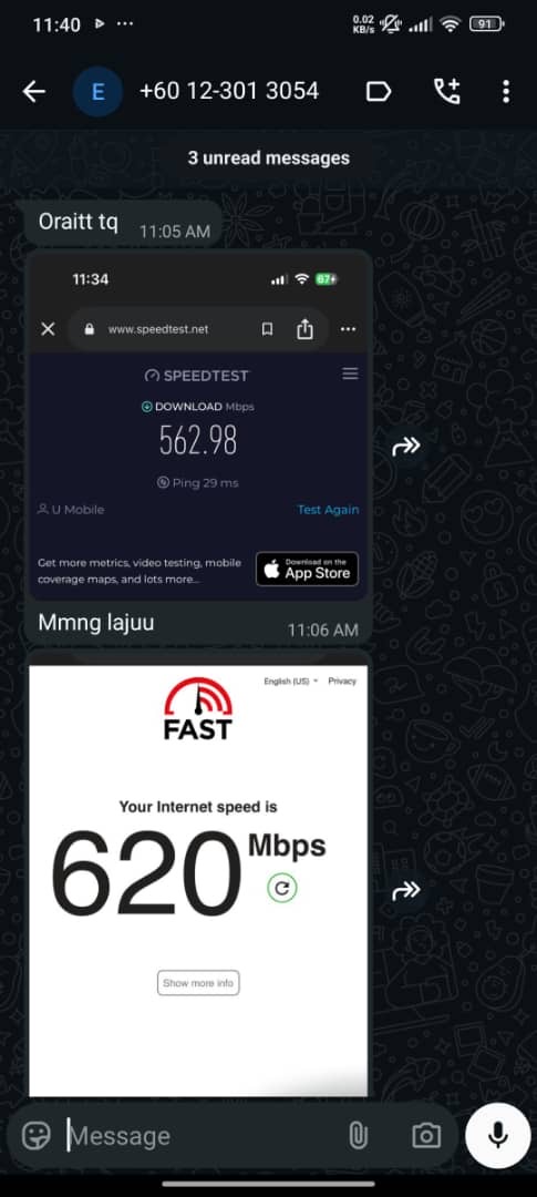 Speedtest 620 Mbps - Speedtest U Mobile