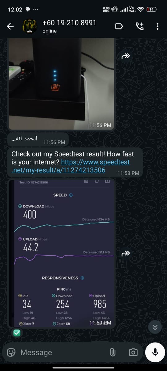 Speedtest 400 Mbps - Router ULTRA5G